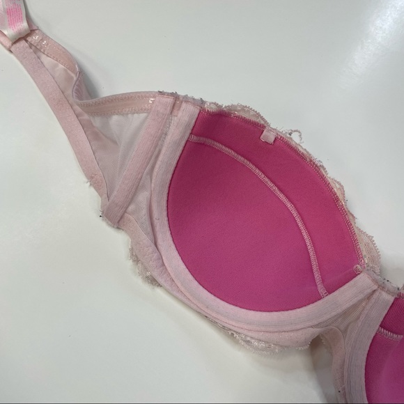 PINK Victorias Secret 34B Strapless Multiway Bra Pink Floral Lace Underwire - Picture 7 of 9